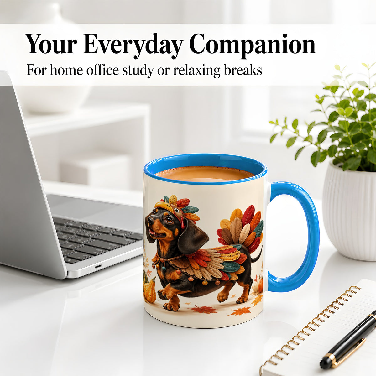 #pl[11oz|Blue] Thanksgiving Dachshund Accent Mug, Mug with Turkey Costume Art