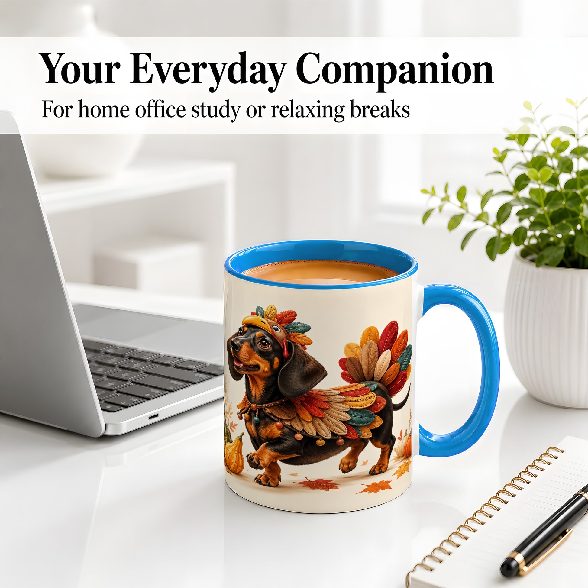 #pl[11oz|Blue] Thanksgiving Dachshund Accent Mug, Mug with Turkey Costume Art