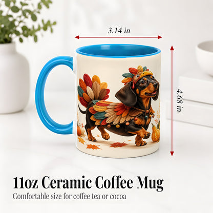 #pl[11oz|Blue] Thanksgiving Dachshund Accent Mug, Mug with Turkey Costume Art