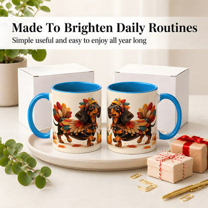 #pl[11oz|Blue] Thanksgiving Dachshund Accent Mug, Mug with Turkey Costume Art