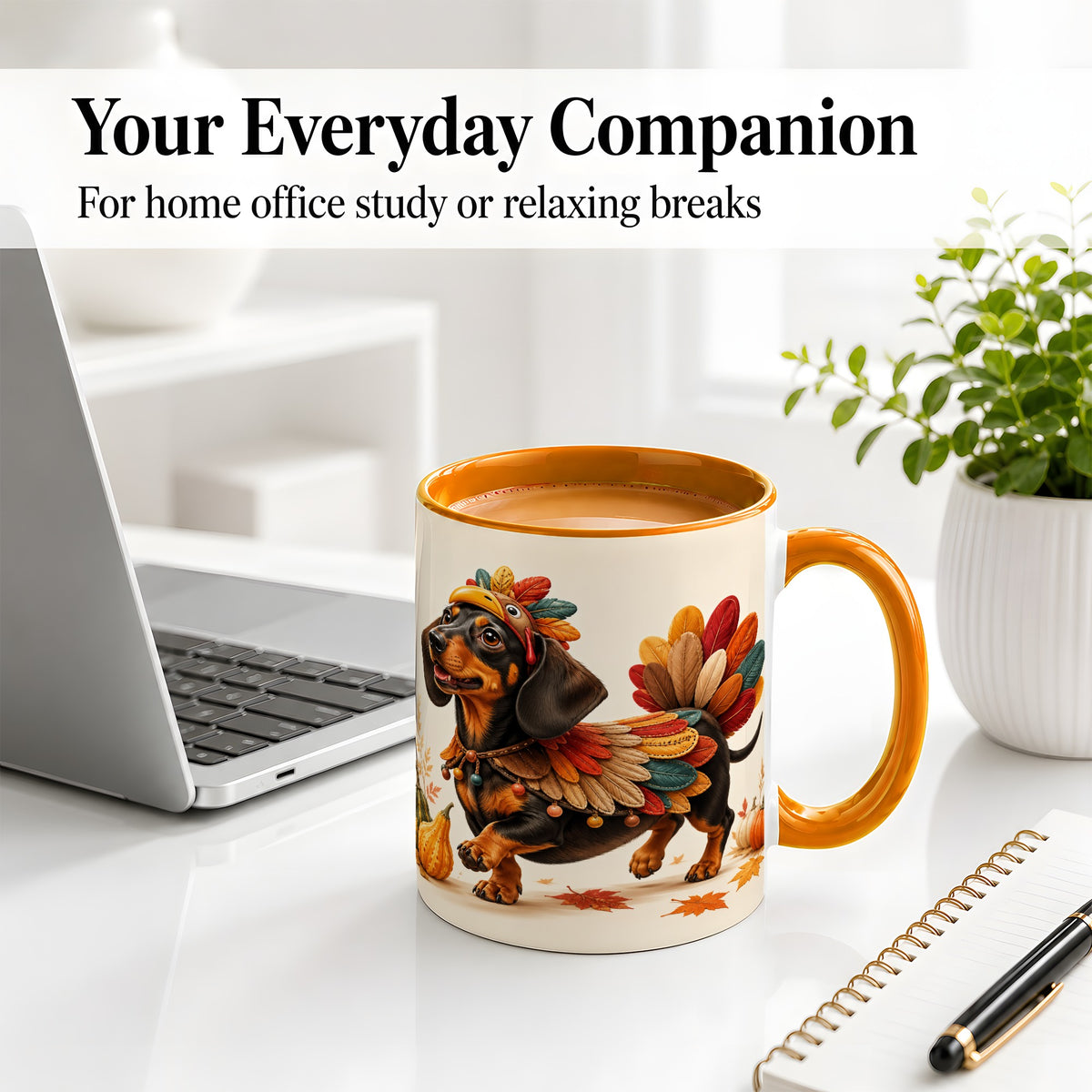 #pl[11oz|Orange] Thanksgiving Dachshund Accent Mug, Mug with Turkey Costume Art