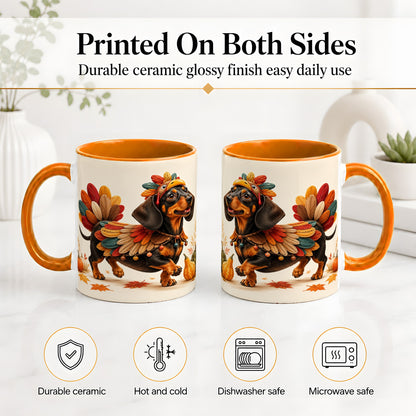 #pl[11oz|Orange] Thanksgiving Dachshund Accent Mug, Mug with Turkey Costume Art