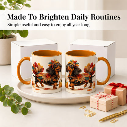 #pl[11oz|Orange] Thanksgiving Dachshund Accent Mug, Mug with Turkey Costume Art