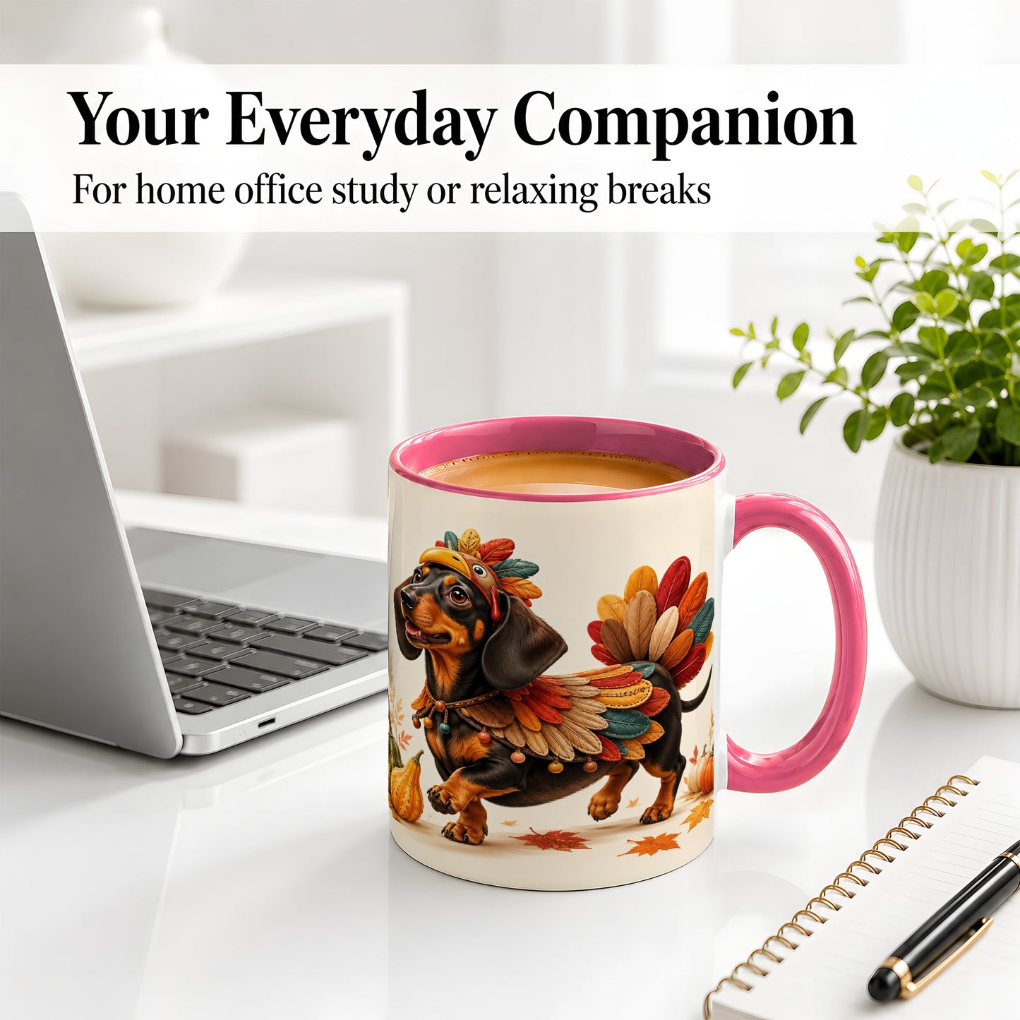 #pl[11oz|Pink] Thanksgiving Dachshund Accent Mug, Mug with Turkey Costume Art