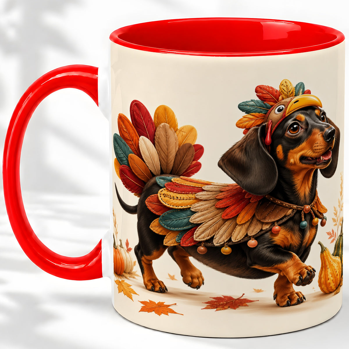 Thanksgiving Dachshund Accent Mug, Mug with Turkey Costume Art