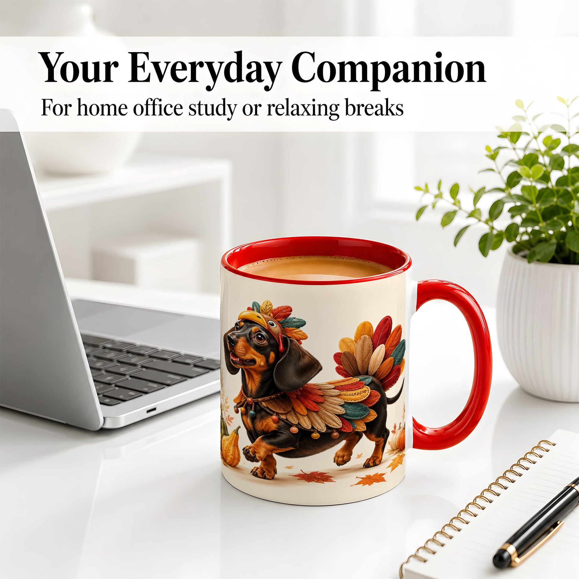 #pl[11oz|Red] Thanksgiving Dachshund Accent Mug, Mug with Turkey Costume Art