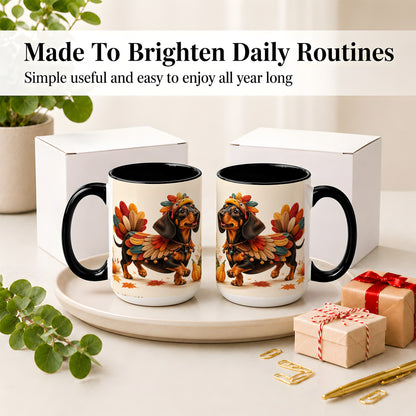 #pl[15oz|Black] Thanksgiving Dachshund Accent Mug, Mug with Turkey Costume Art