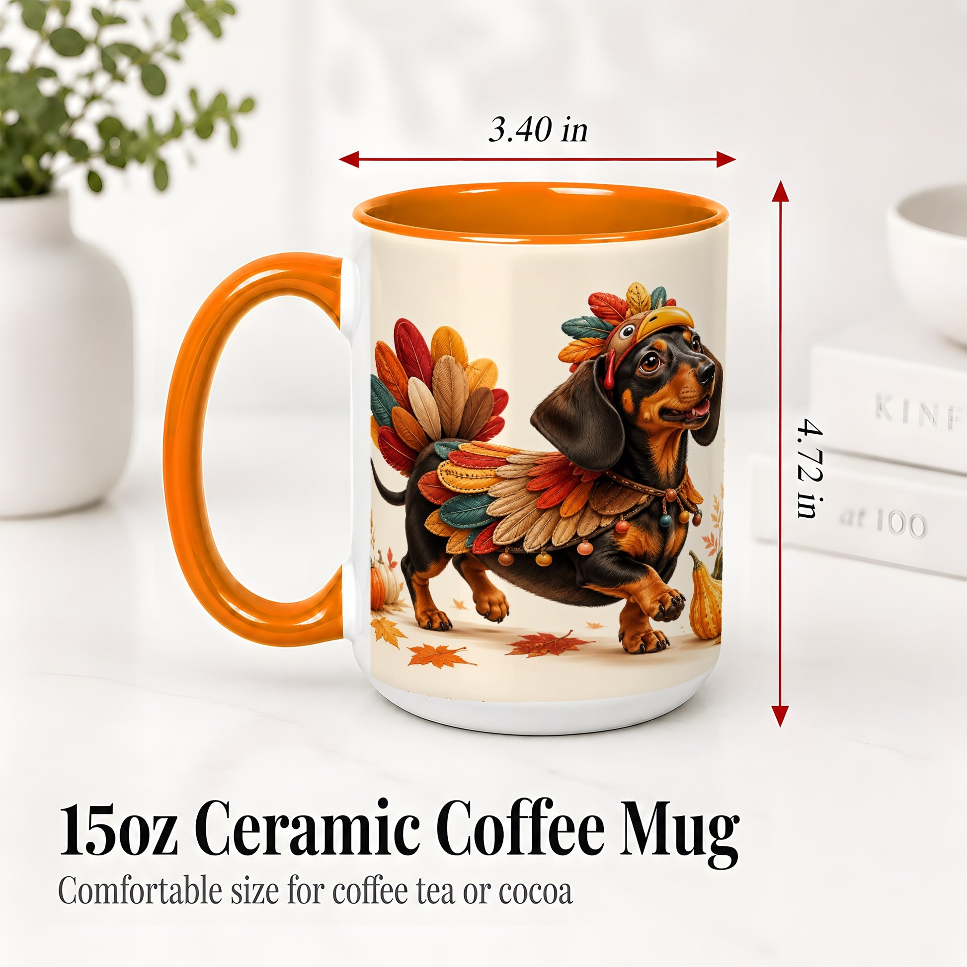 #pl[15oz|Orange] Thanksgiving Dachshund Accent Mug, Mug with Turkey Costume Art