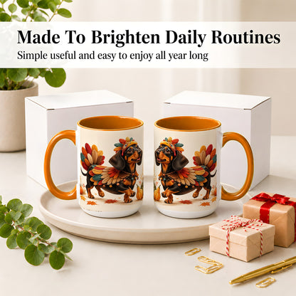 #pl[15oz|Orange] Thanksgiving Dachshund Accent Mug, Mug with Turkey Costume Art