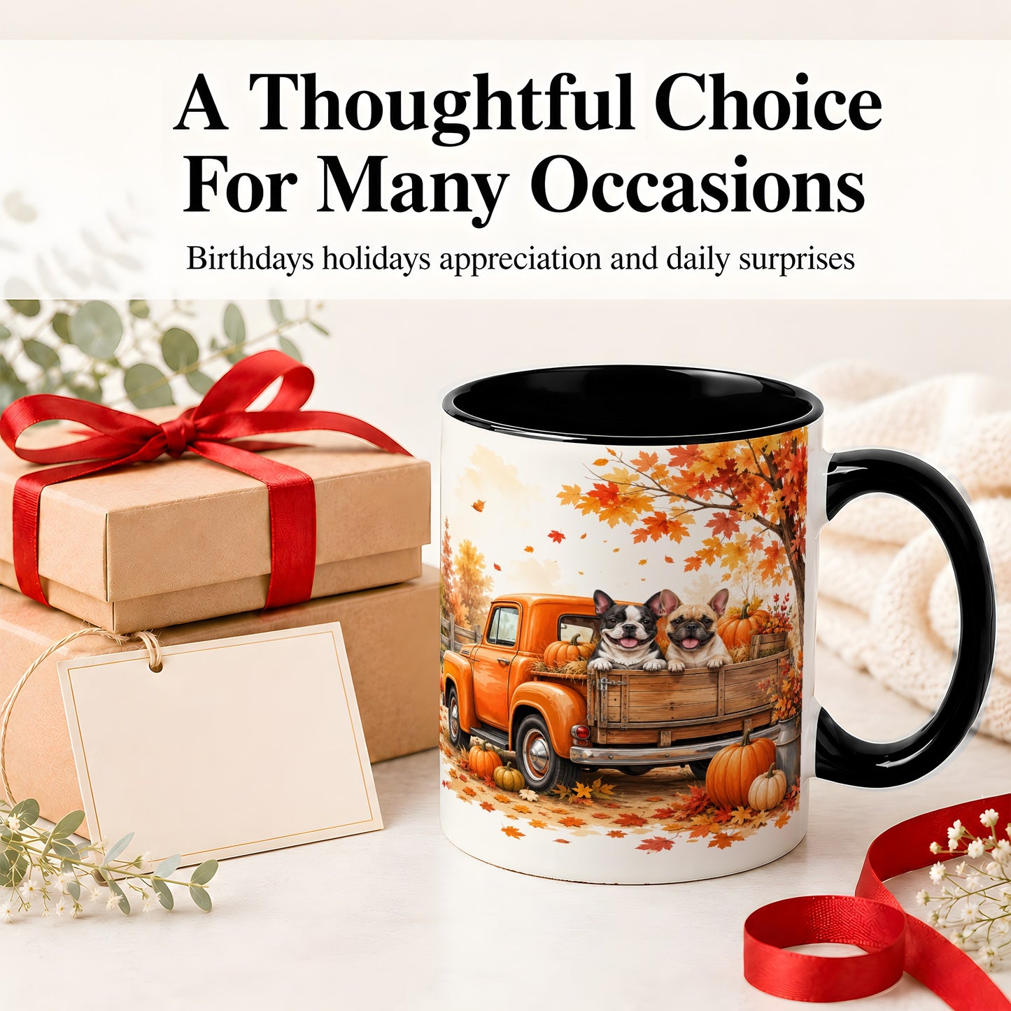 #pl[11oz|Black] Autumn Dogs Pickup Truck Accent Mug, Mug with Pumpkin Artwork