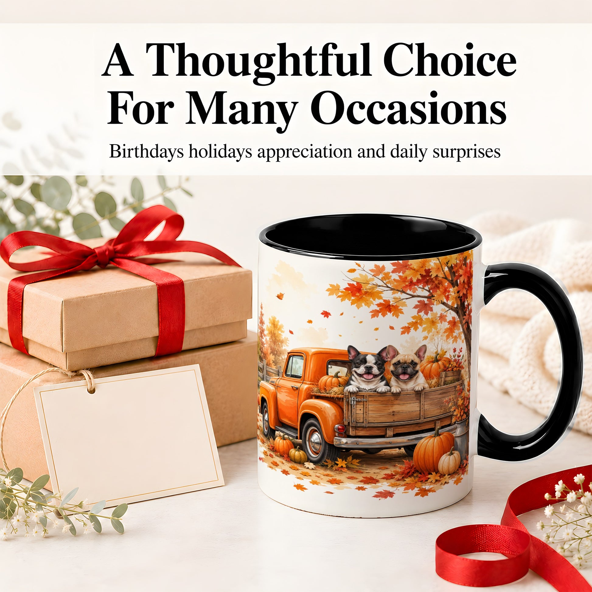 #pl[11oz|Black] Autumn Dogs Pickup Truck Accent Mug, Mug with Pumpkin Artwork