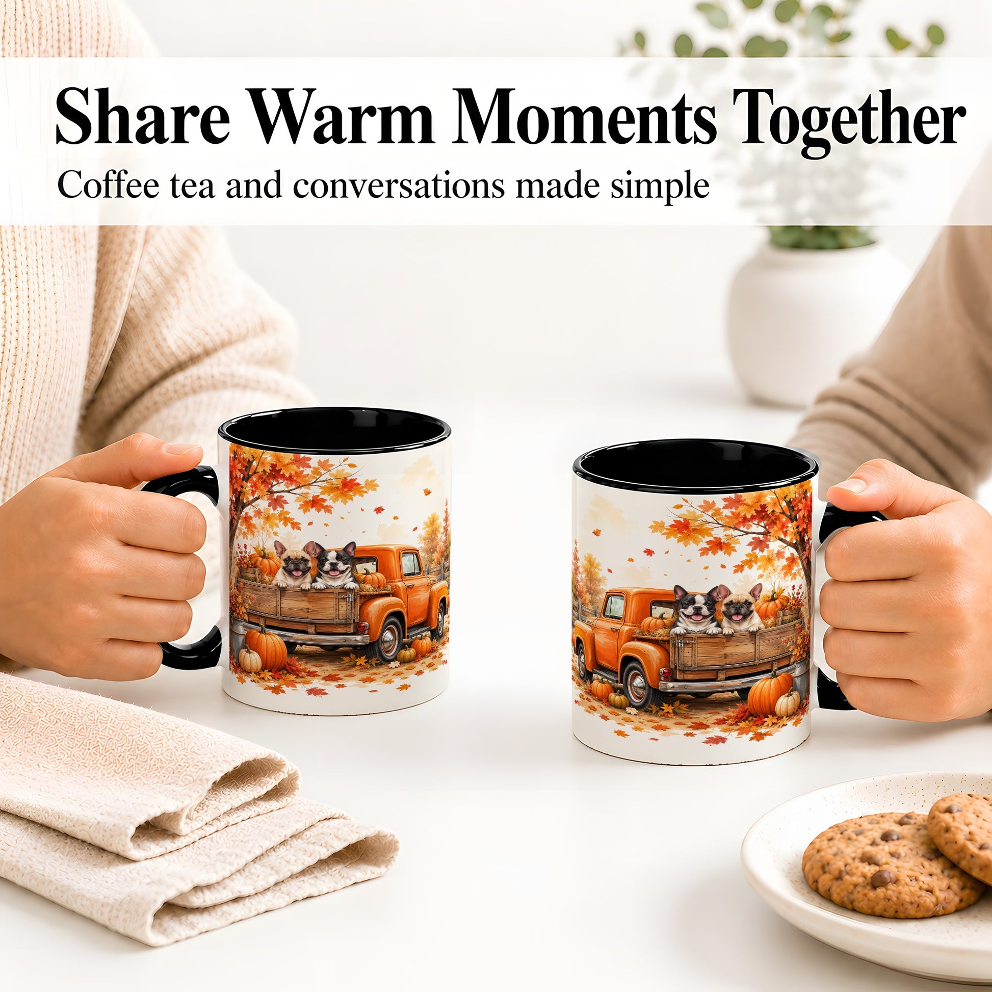 #pl[11oz|Black] Autumn Dogs Pickup Truck Accent Mug, Mug with Pumpkin Artwork