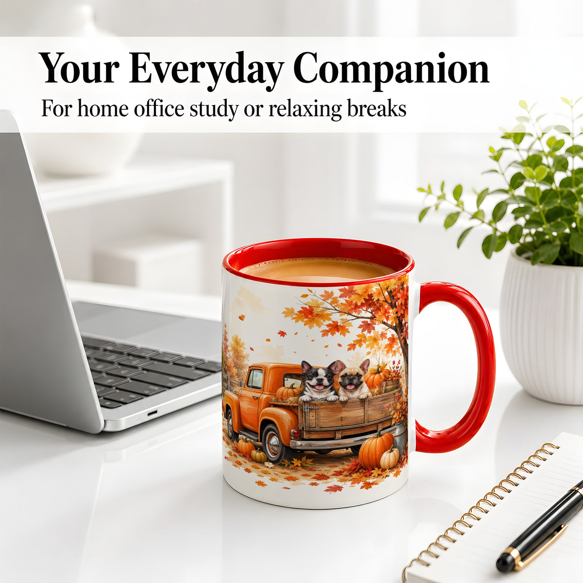 #pl[11oz|Red] Autumn Dogs Pickup Truck Accent Mug, Mug with Pumpkin Artwork