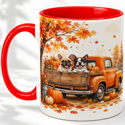 Autumn Dogs Pickup Truck Accent Mug, Mug with Pumpkin Artwork