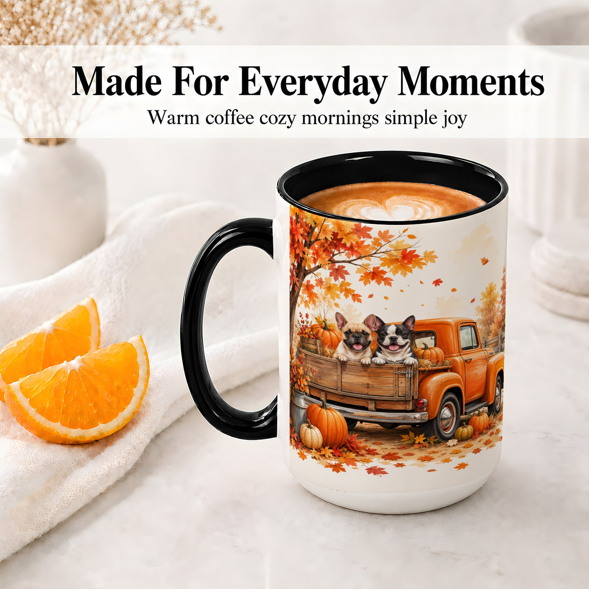 #pl[15oz|Black] Autumn Dogs Pickup Truck Accent Mug, Mug with Pumpkin Artwork