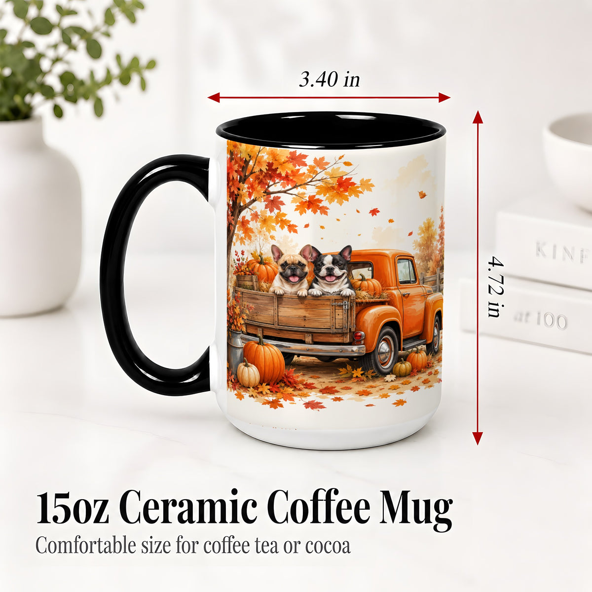#pl[15oz|Black] Autumn Dogs Pickup Truck Accent Mug, Mug with Pumpkin Artwork