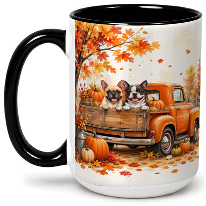 #pl[15oz|Black] Autumn Dogs Pickup Truck Accent Mug, Mug with Pumpkin Artwork