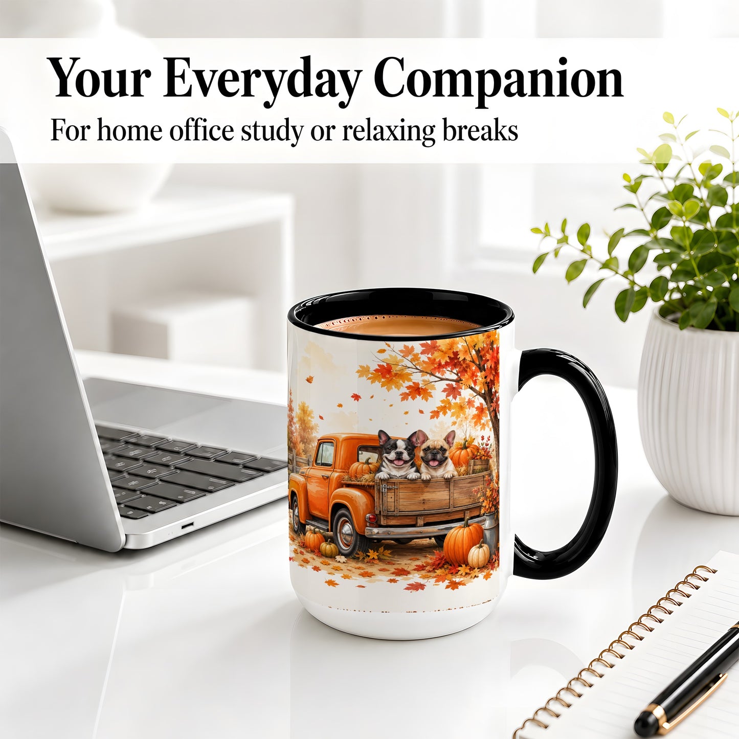 #pl[15oz|Black] Autumn Dogs Pickup Truck Accent Mug, Mug with Pumpkin Artwork