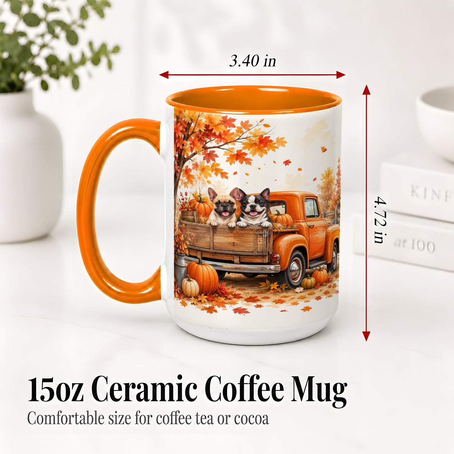 #pl[15oz|Orange] Autumn Dogs Pickup Truck Accent Mug, Mug with Pumpkin Artwork