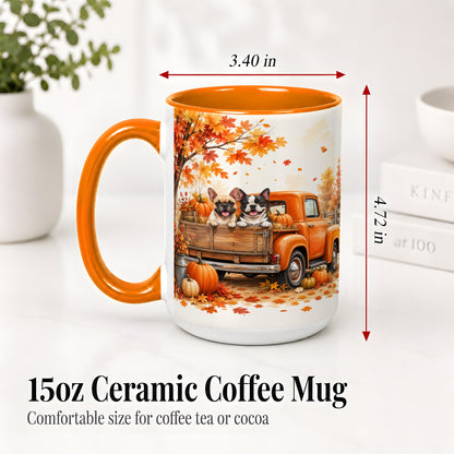 #pl[15oz|Orange] Autumn Dogs Pickup Truck Accent Mug, Mug with Pumpkin Artwork