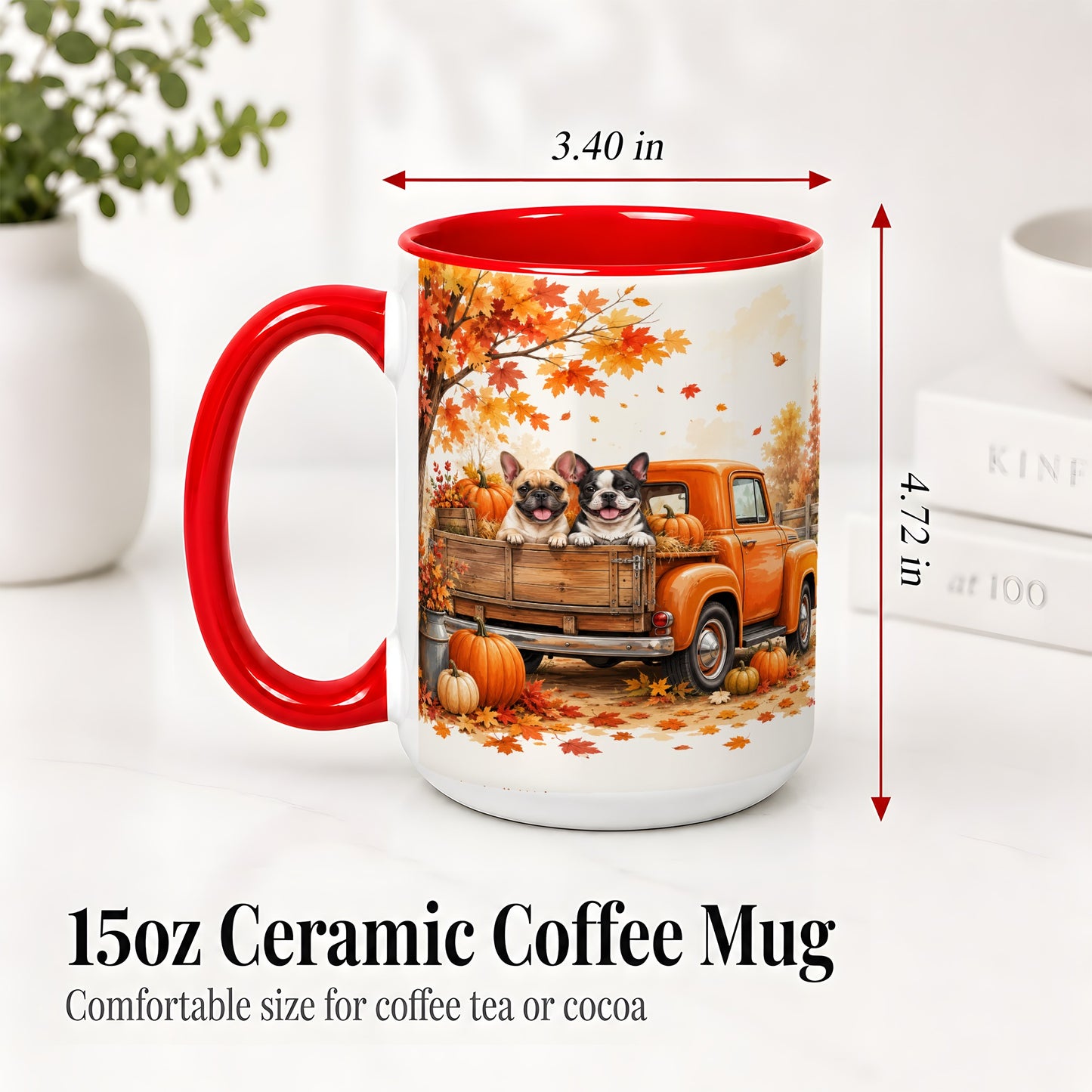 #pl[15oz|Red] Autumn Dogs Pickup Truck Accent Mug, Mug with Pumpkin Artwork