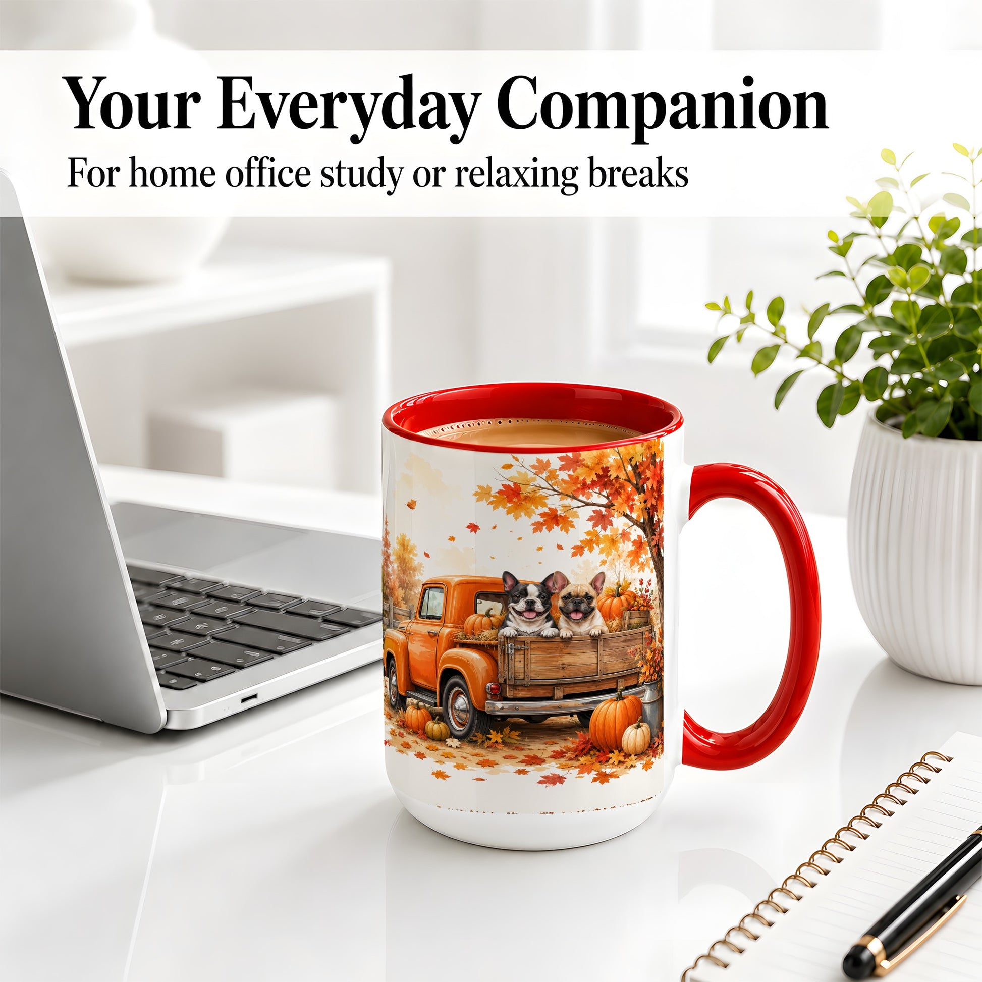 #pl[15oz|Red] Autumn Dogs Pickup Truck Accent Mug, Mug with Pumpkin Artwork