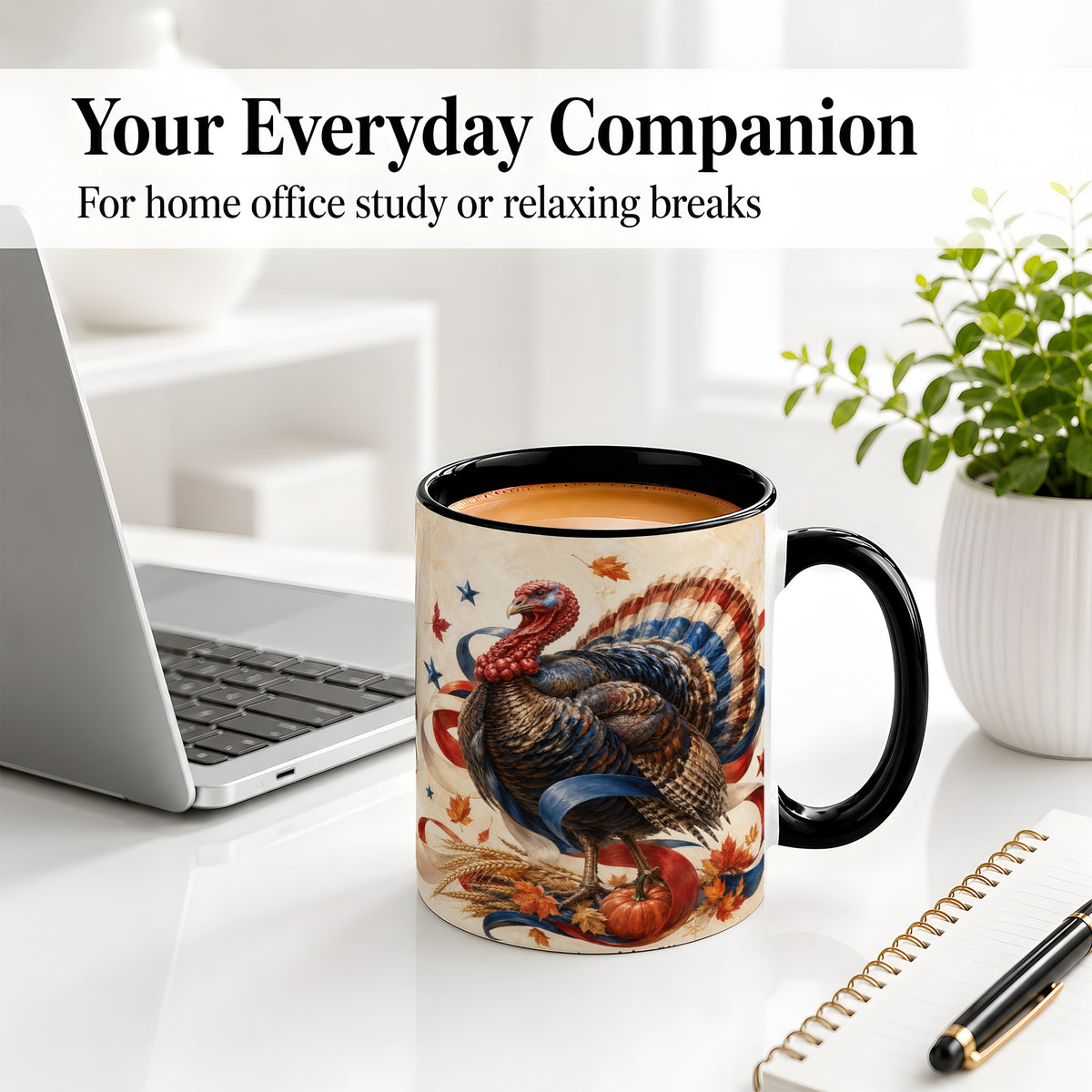#pl[11oz|Black] Patriotic Thanksgiving Turkey Accent Mug, Mug with Fall Artwork