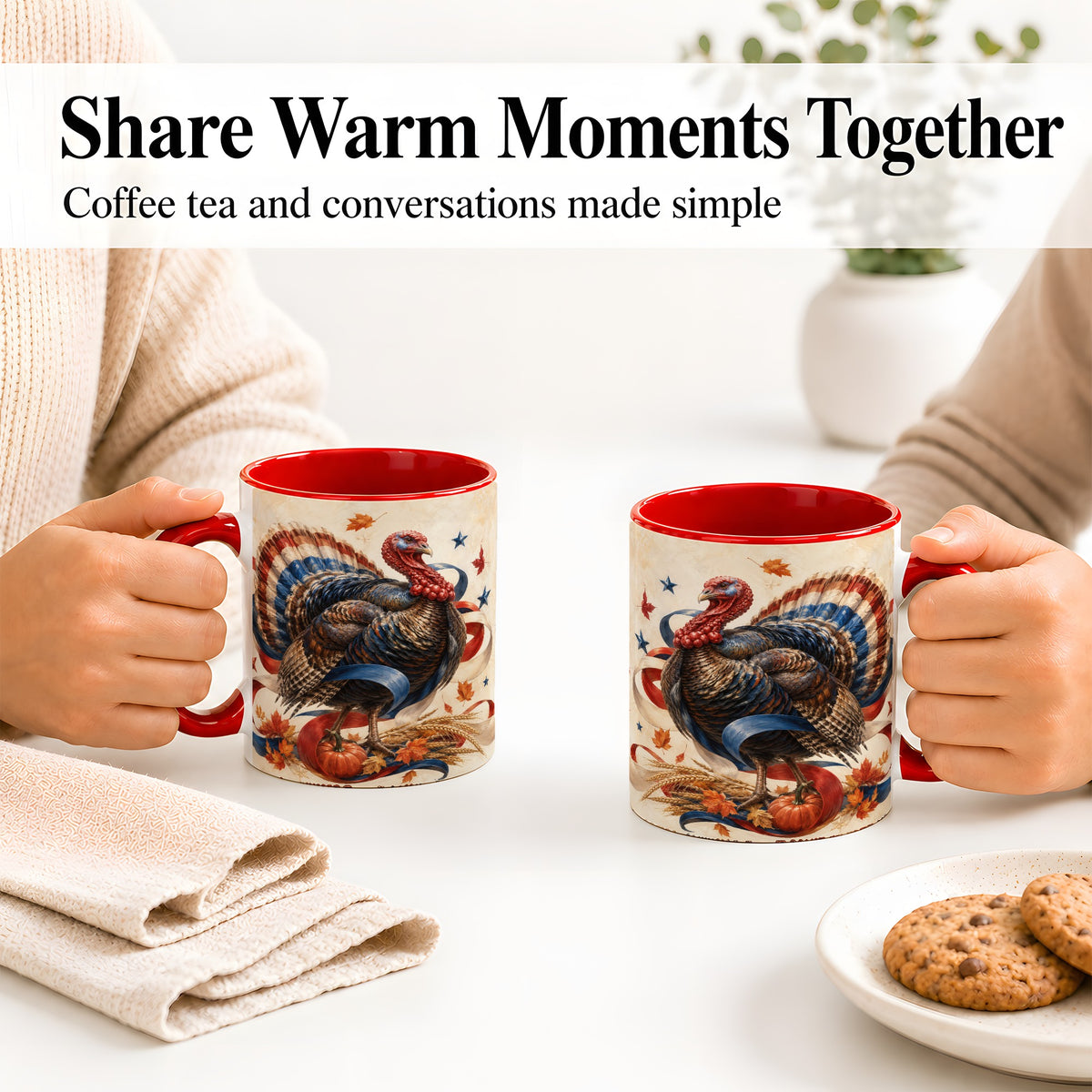 #pl[11oz|Red] Patriotic Thanksgiving Turkey Accent Mug, Mug with Fall Artwork