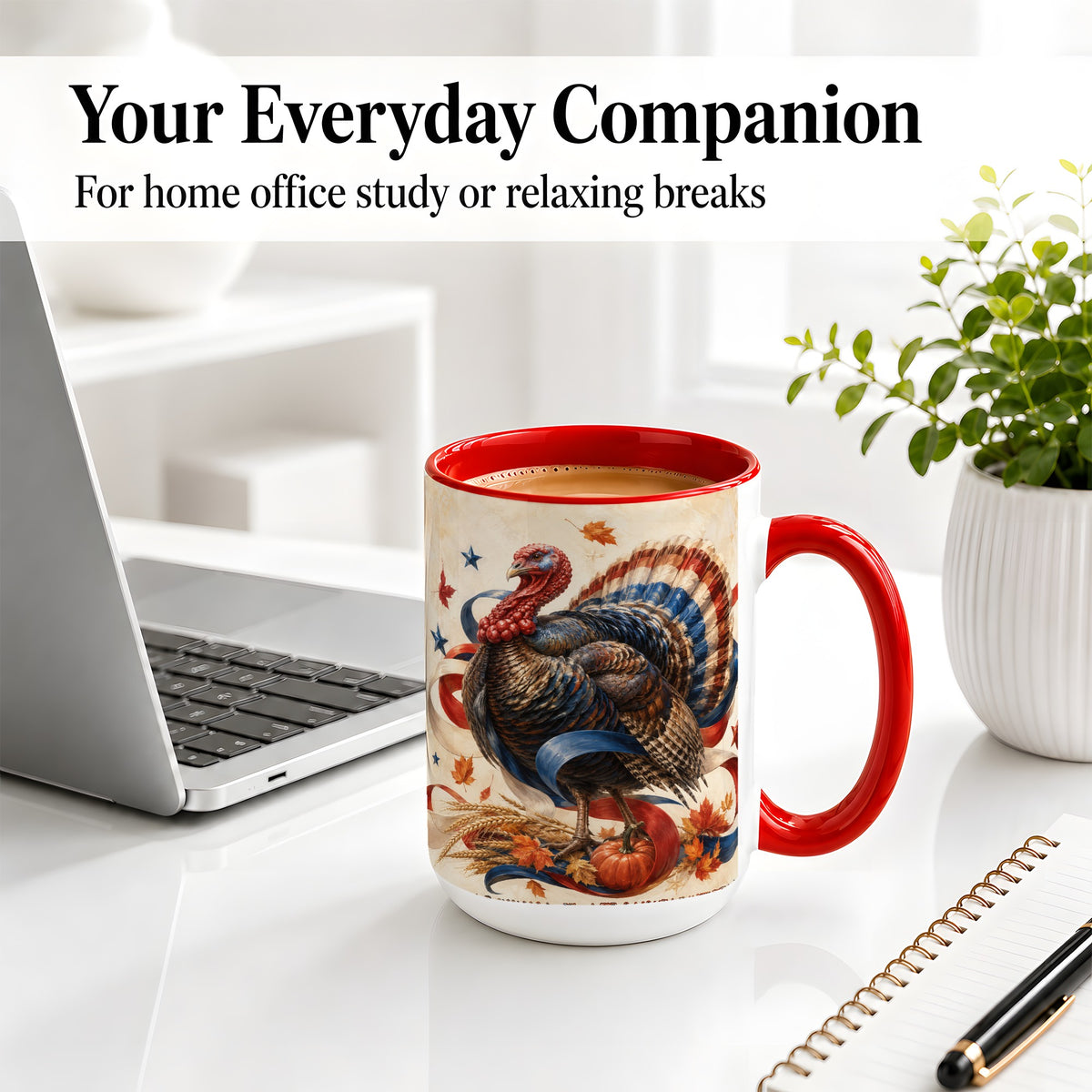 #pl[15oz|Red] Patriotic Thanksgiving Turkey Accent Mug, Mug with Fall Artwork