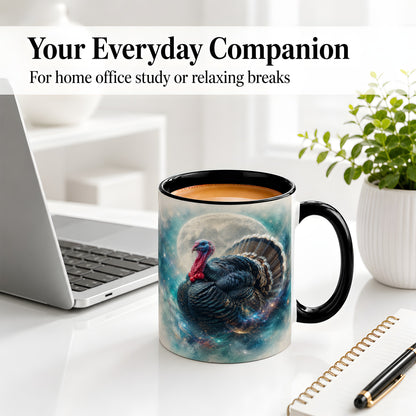 #pl[11oz|Black] Cosmic Thanksgiving Turkey Accent Mug, Mug with Moon Galaxy Art