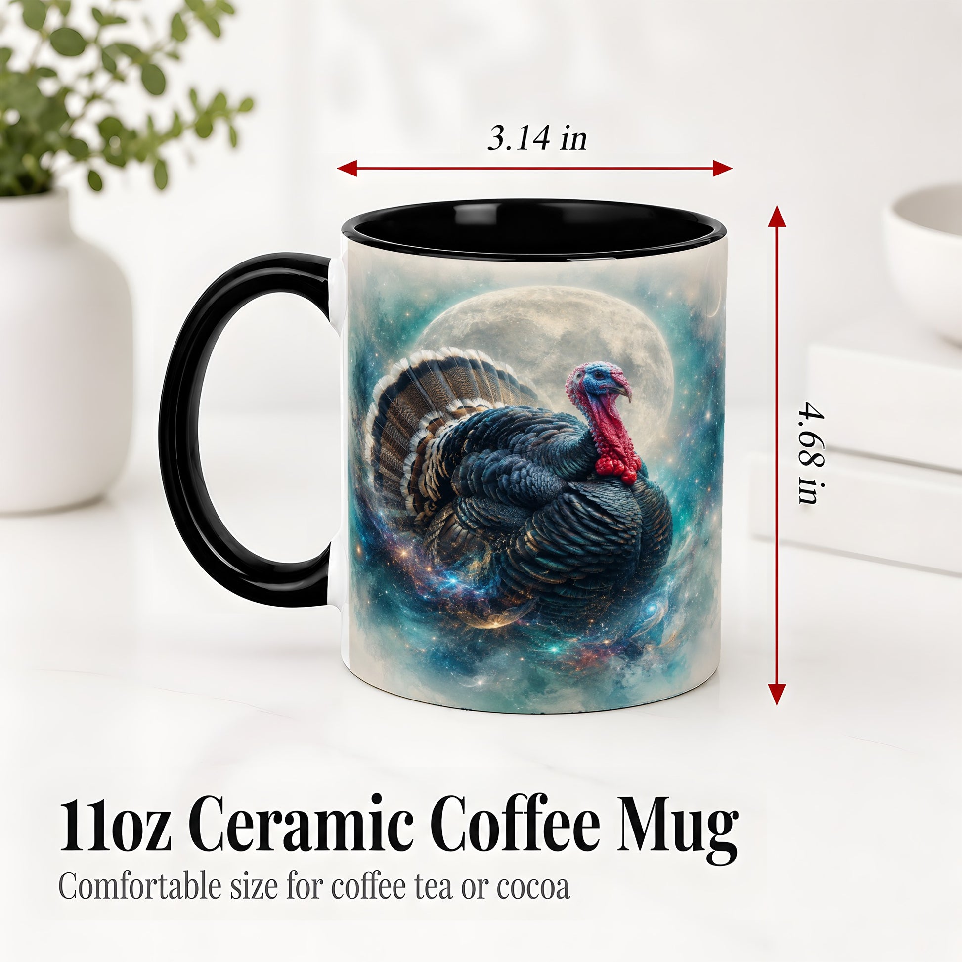 #pl[11oz|Black] Cosmic Thanksgiving Turkey Accent Mug, Mug with Moon Galaxy Art
