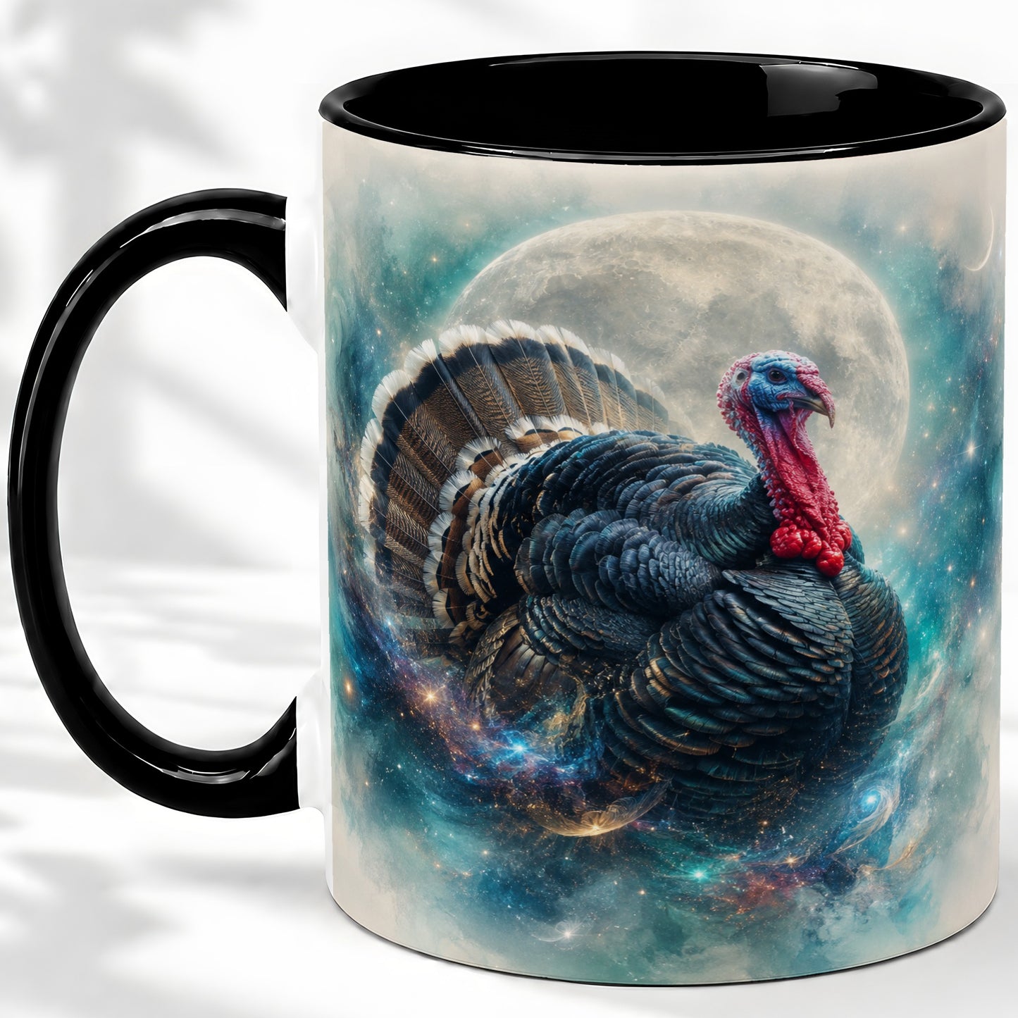 #pl[11oz|Black] Cosmic Thanksgiving Turkey Accent Mug, Mug with Moon Galaxy Art