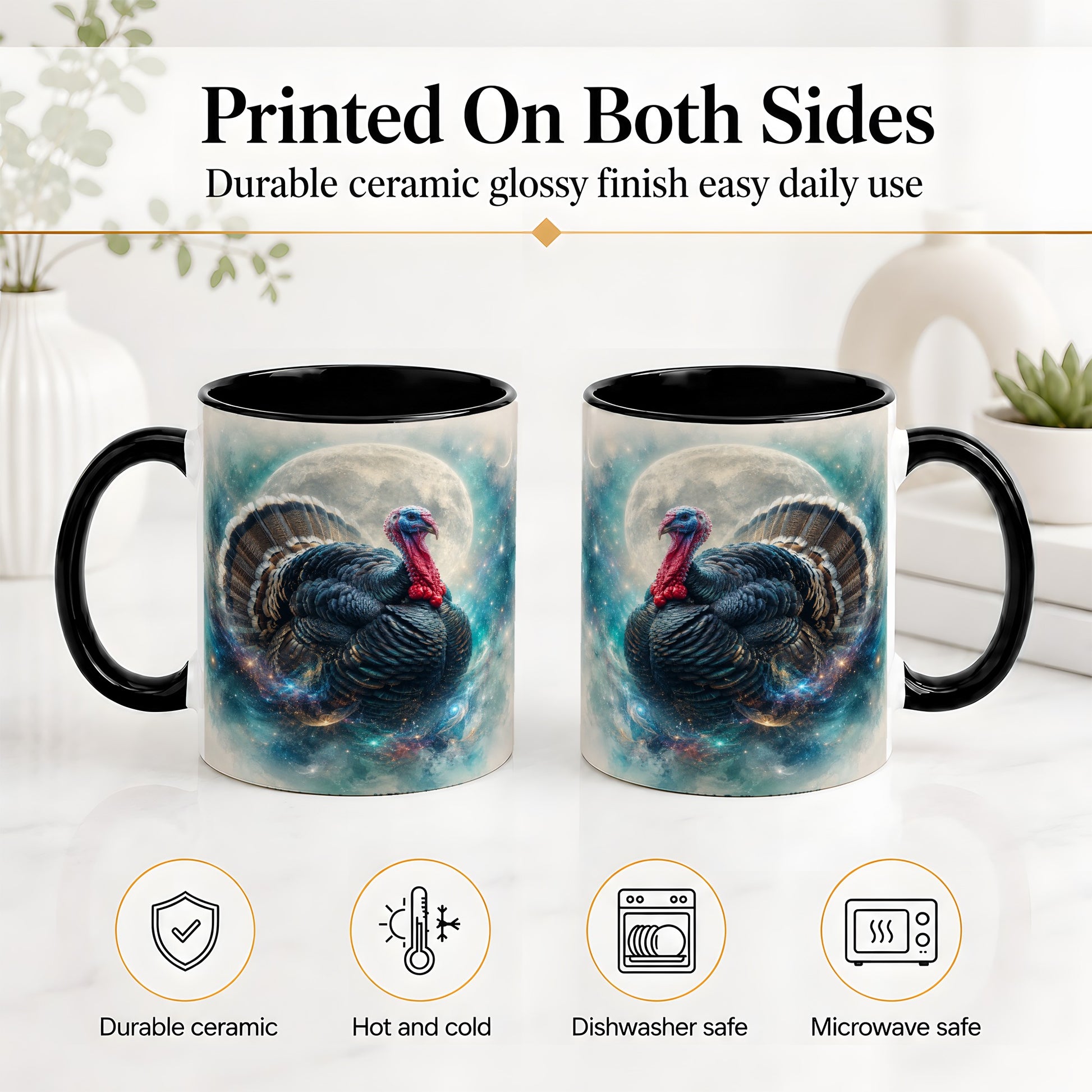 #pl[11oz|Black] Cosmic Thanksgiving Turkey Accent Mug, Mug with Moon Galaxy Art