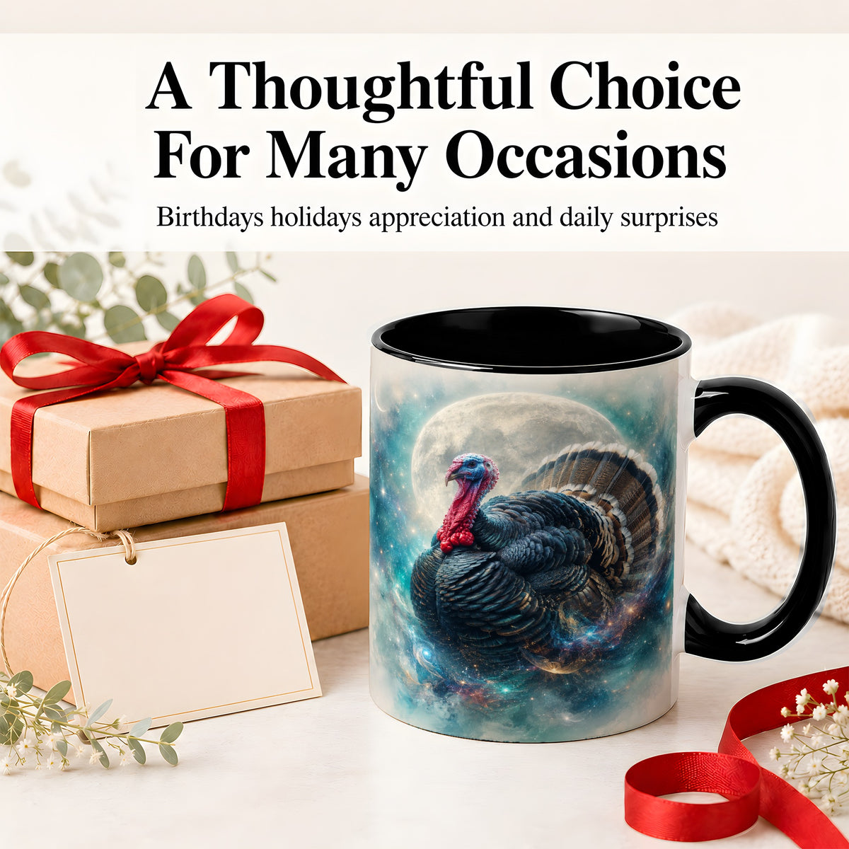 #pl[11oz|Black] Cosmic Thanksgiving Turkey Accent Mug, Mug with Moon Galaxy Art