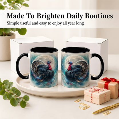 #pl[11oz|Black] Cosmic Thanksgiving Turkey Accent Mug, Mug with Moon Galaxy Art