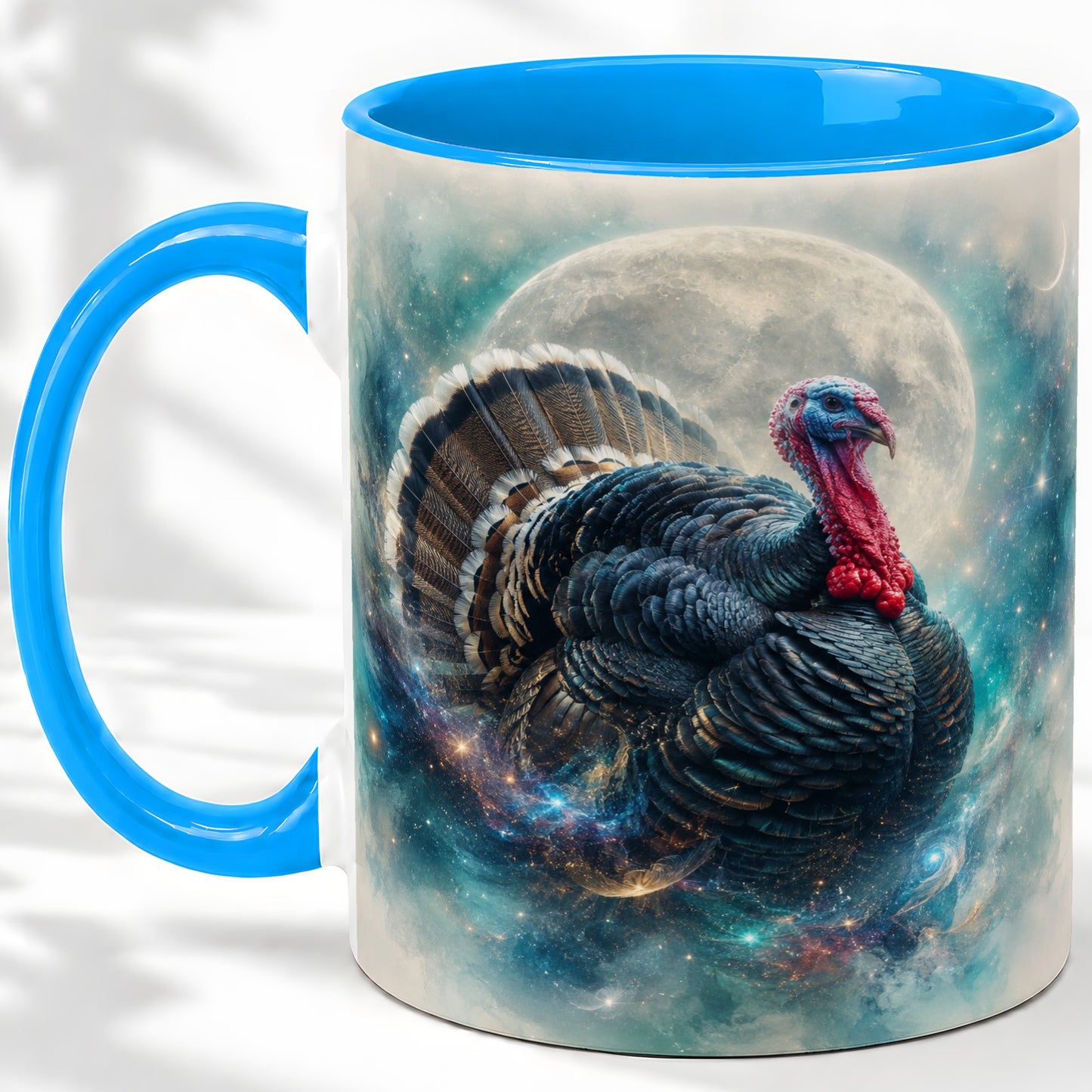 #pl[11oz|Blue] Cosmic Thanksgiving Turkey Accent Mug, Mug with Moon Galaxy Art