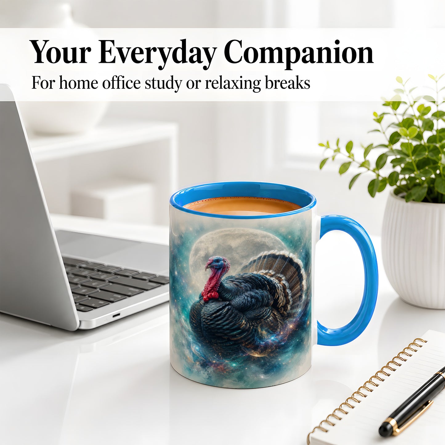#pl[11oz|Blue] Cosmic Thanksgiving Turkey Accent Mug, Mug with Moon Galaxy Art