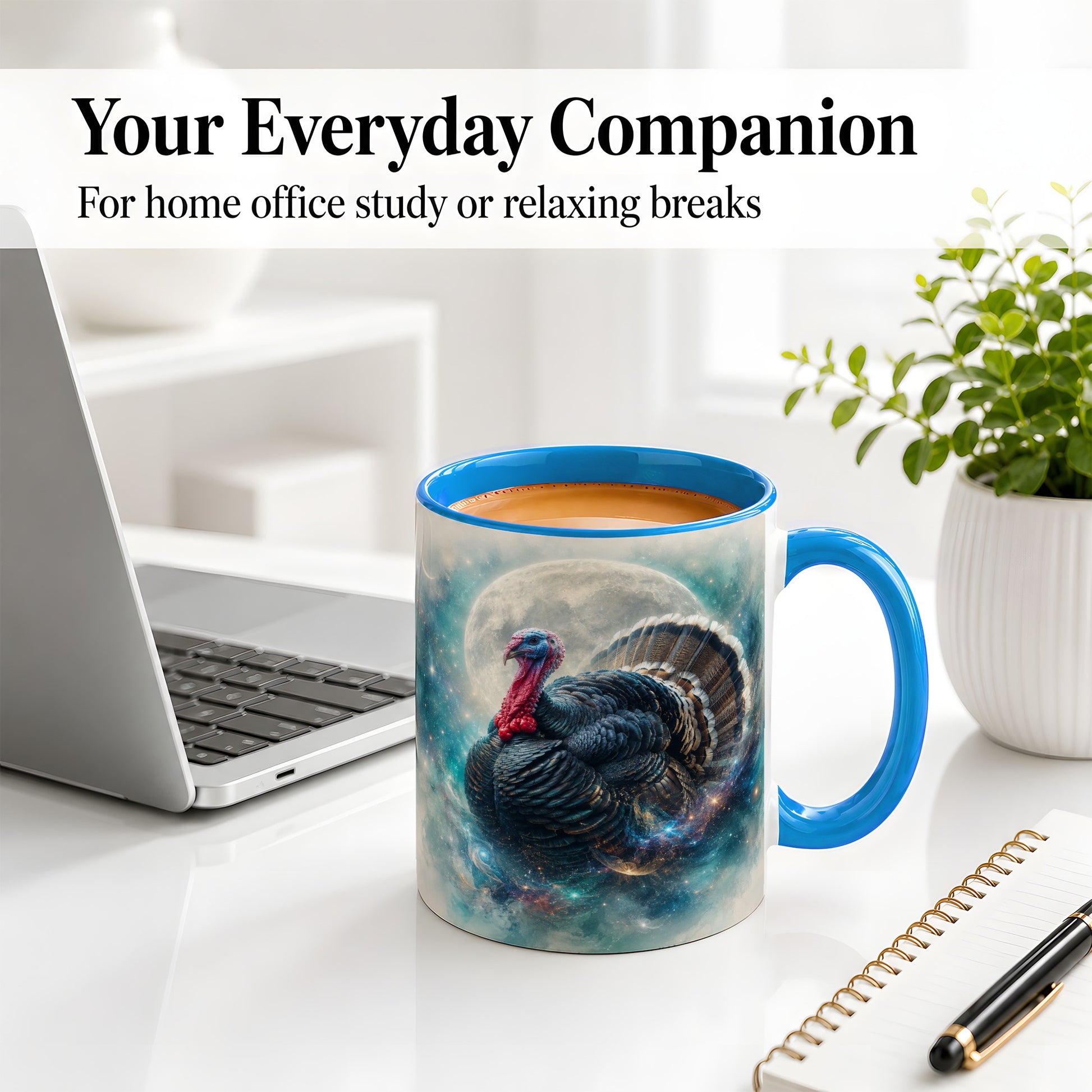 #pl[11oz|Blue] Cosmic Thanksgiving Turkey Accent Mug, Mug with Moon Galaxy Art
