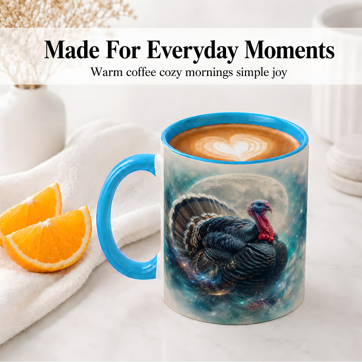 #pl[11oz|Blue] Cosmic Thanksgiving Turkey Accent Mug, Mug with Moon Galaxy Art