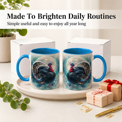 #pl[11oz|Blue] Cosmic Thanksgiving Turkey Accent Mug, Mug with Moon Galaxy Art