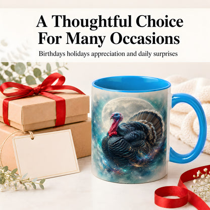 #pl[11oz|Blue] Cosmic Thanksgiving Turkey Accent Mug, Mug with Moon Galaxy Art