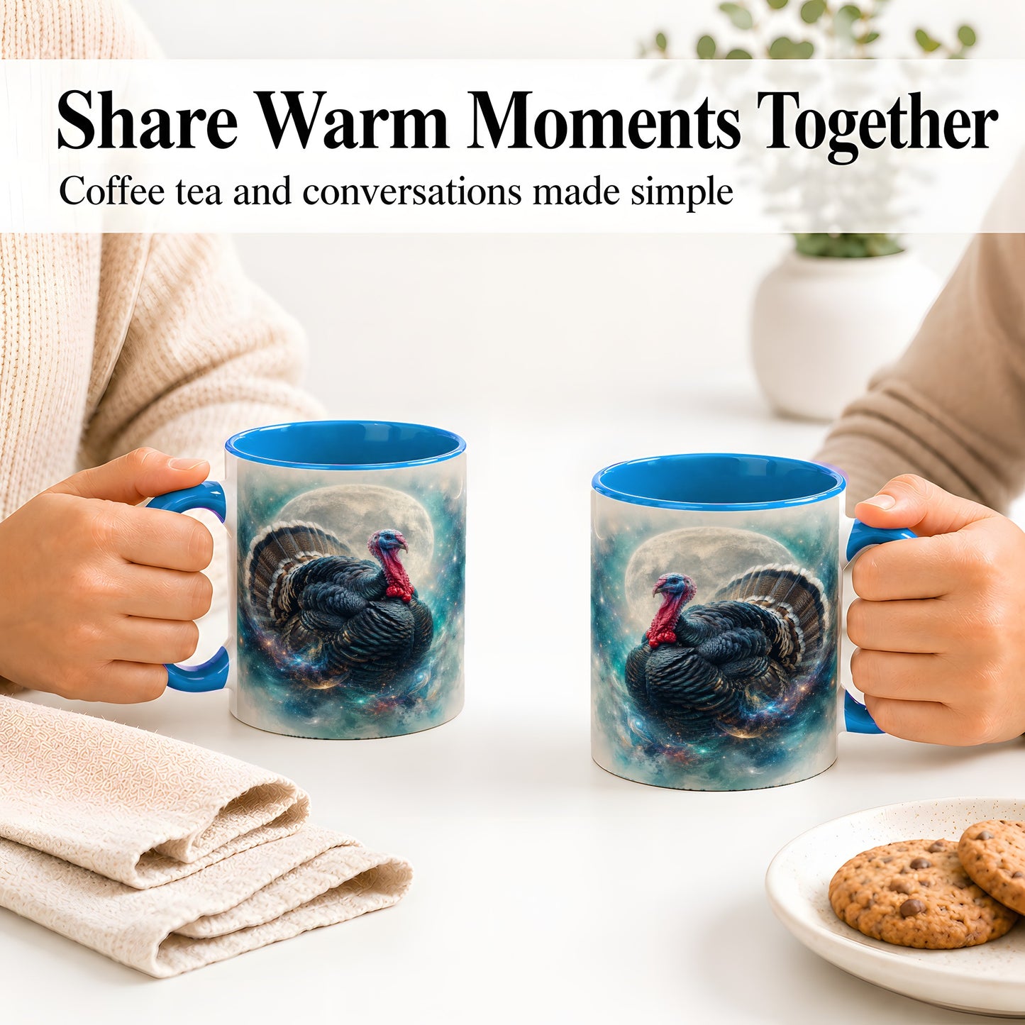 #pl[11oz|Blue] Cosmic Thanksgiving Turkey Accent Mug, Mug with Moon Galaxy Art