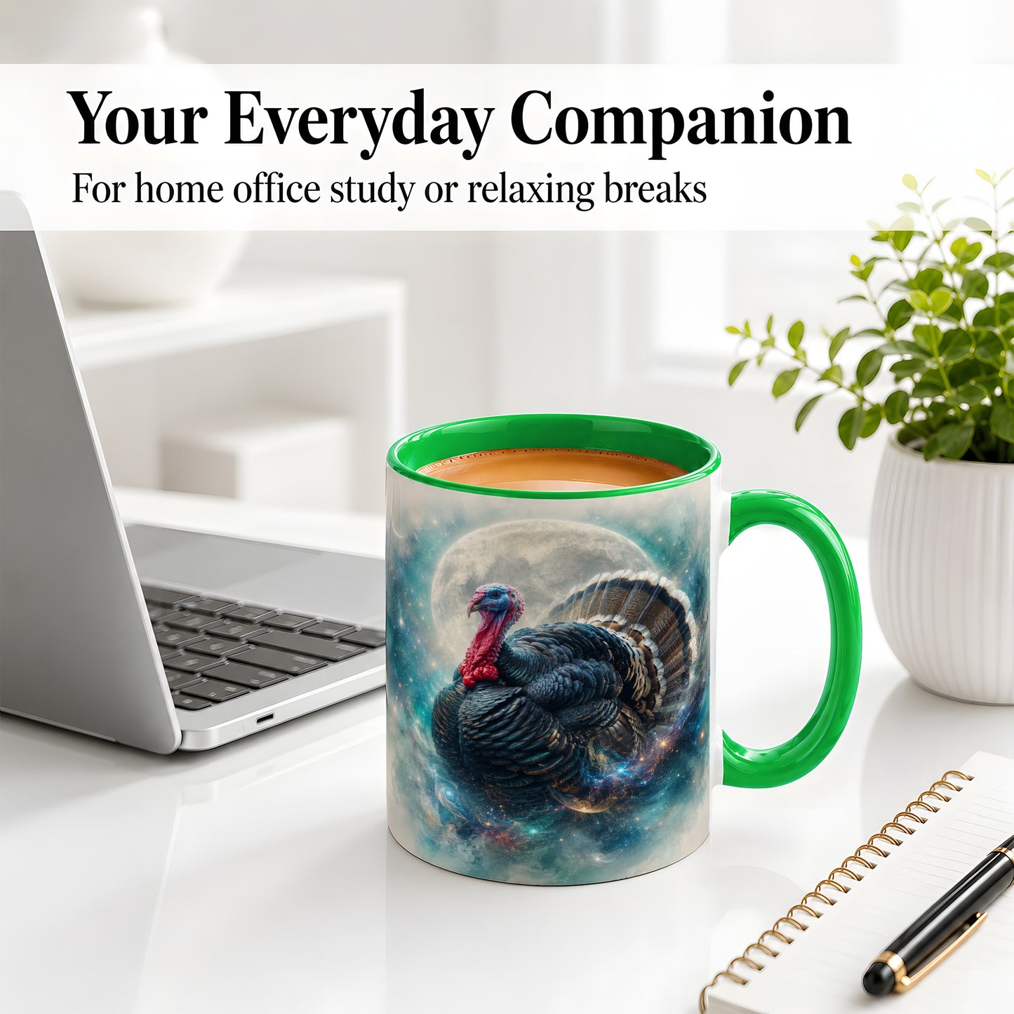 #pl[11oz|Green] Cosmic Thanksgiving Turkey Accent Mug, Mug with Moon Galaxy Art