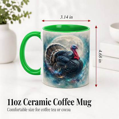 #pl[11oz|Green] Cosmic Thanksgiving Turkey Accent Mug, Mug with Moon Galaxy Art