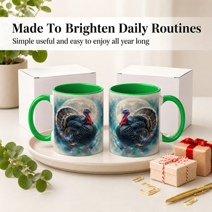 #pl[11oz|Green] Cosmic Thanksgiving Turkey Accent Mug, Mug with Moon Galaxy Art