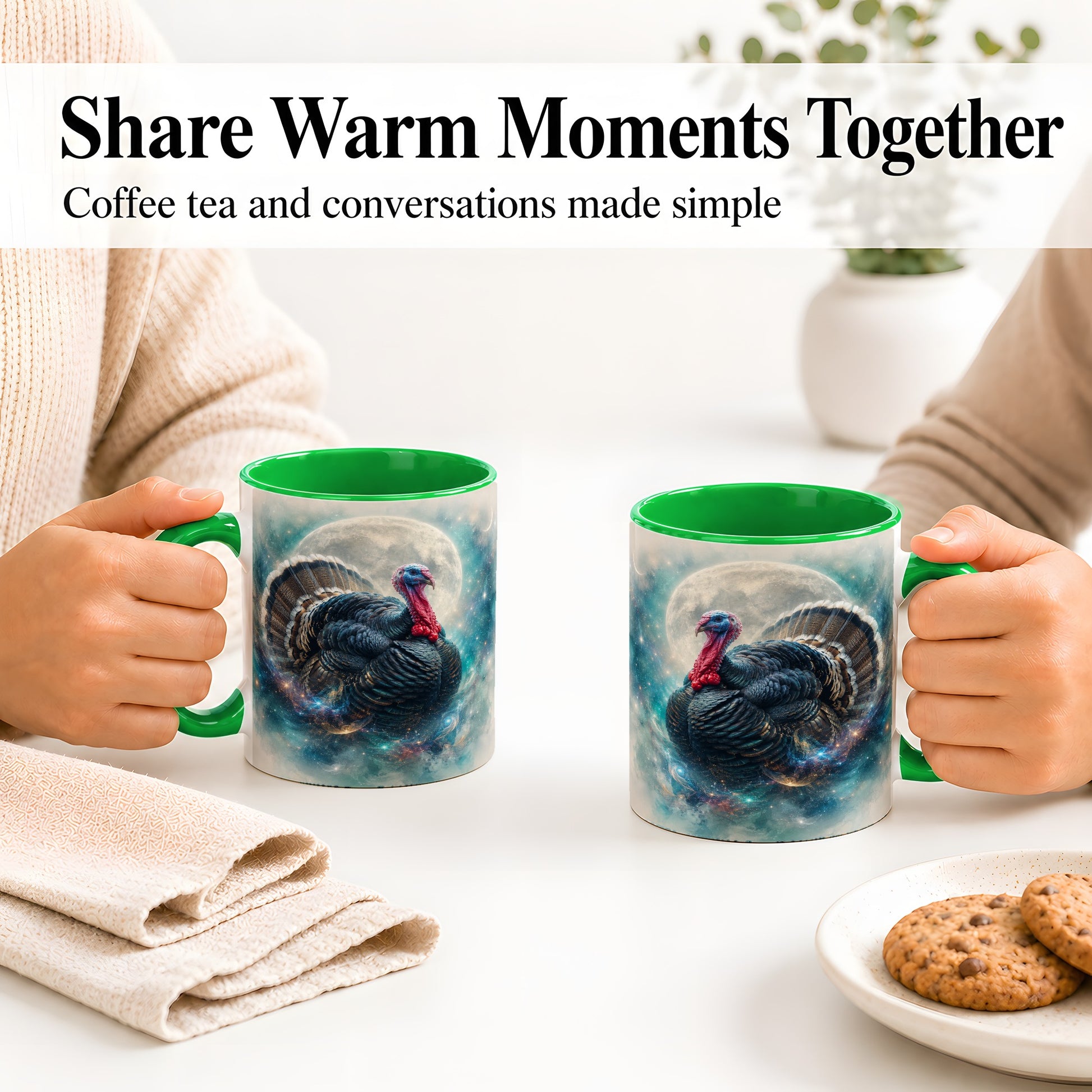 #pl[11oz|Green] Cosmic Thanksgiving Turkey Accent Mug, Mug with Moon Galaxy Art