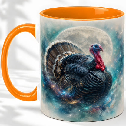 #pl[11oz|Orange] Cosmic Thanksgiving Turkey Accent Mug, Mug with Moon Galaxy Art