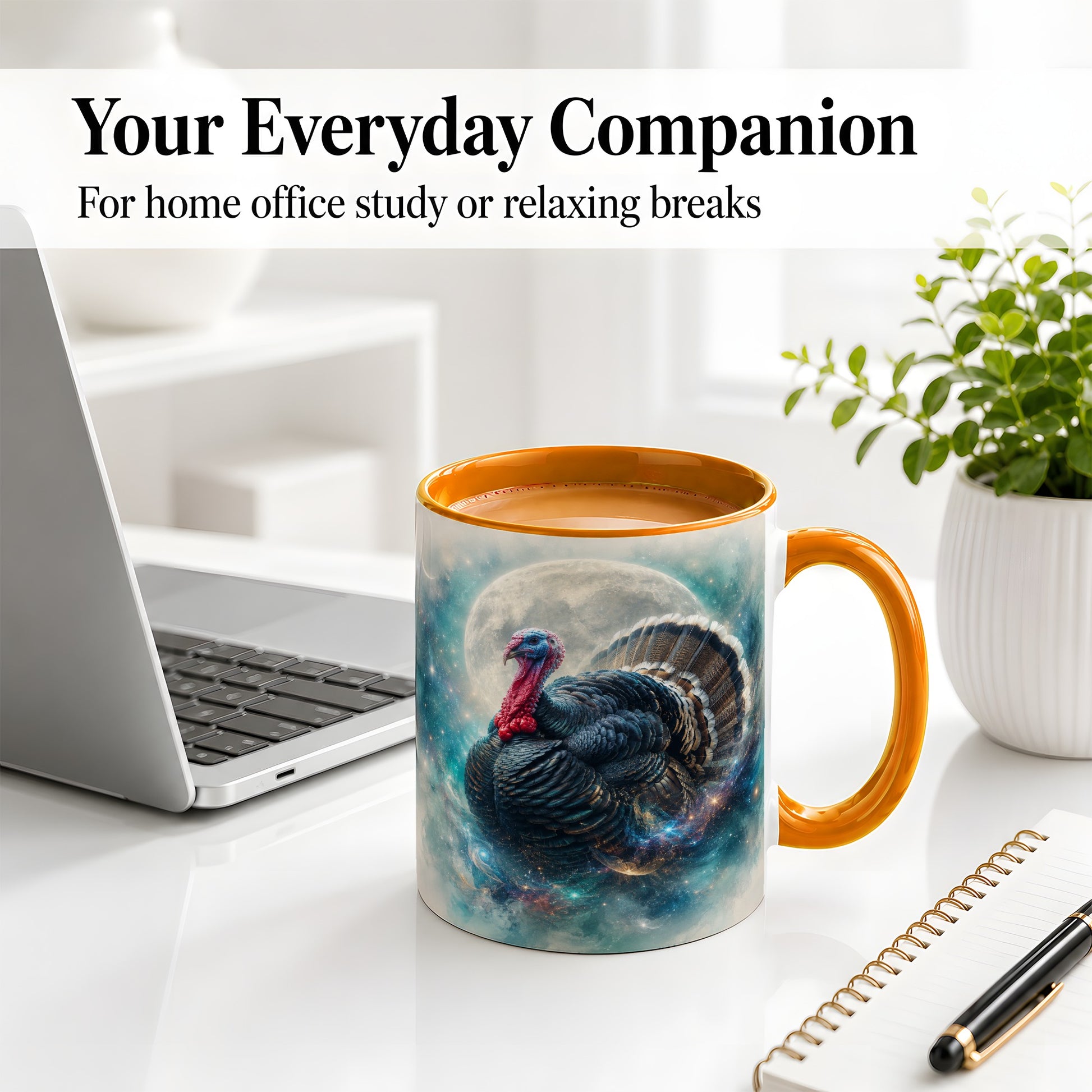 #pl[11oz|Orange] Cosmic Thanksgiving Turkey Accent Mug, Mug with Moon Galaxy Art