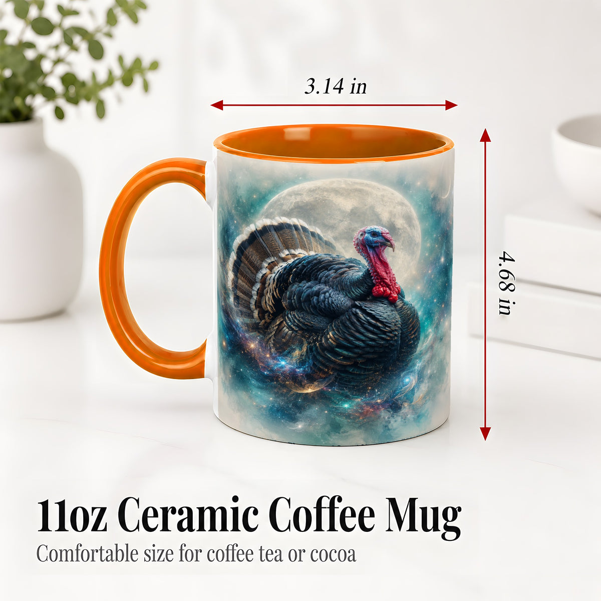 #pl[11oz|Orange] Cosmic Thanksgiving Turkey Accent Mug, Mug with Moon Galaxy Art