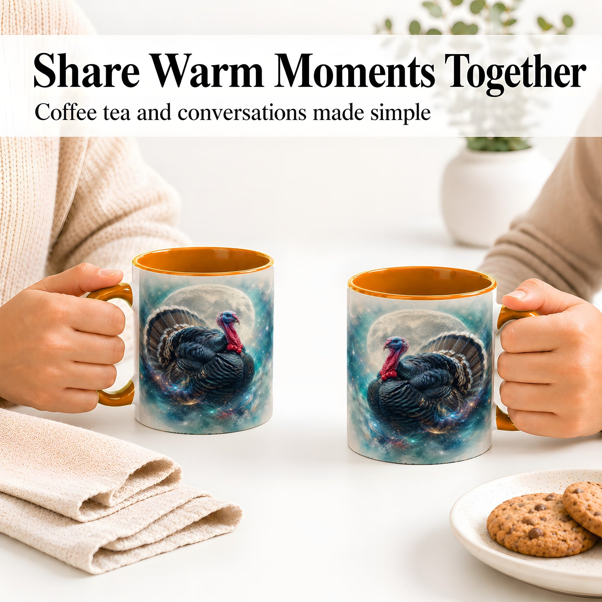 #pl[11oz|Orange] Cosmic Thanksgiving Turkey Accent Mug, Mug with Moon Galaxy Art